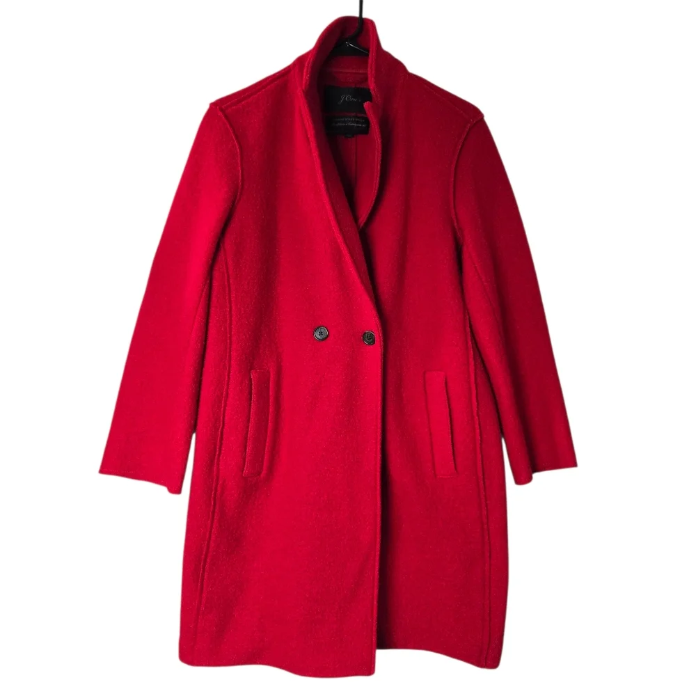 J.Crew Daphne Italian Boiled‎ Wool Red Double Breasted Unlined Coat Women Size 6